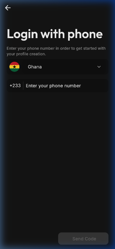 Login screen