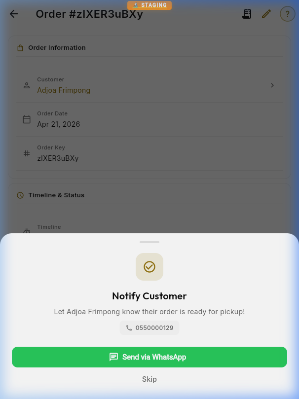 WhatsApp notify dialog