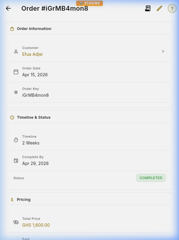 Order detail with invoice
