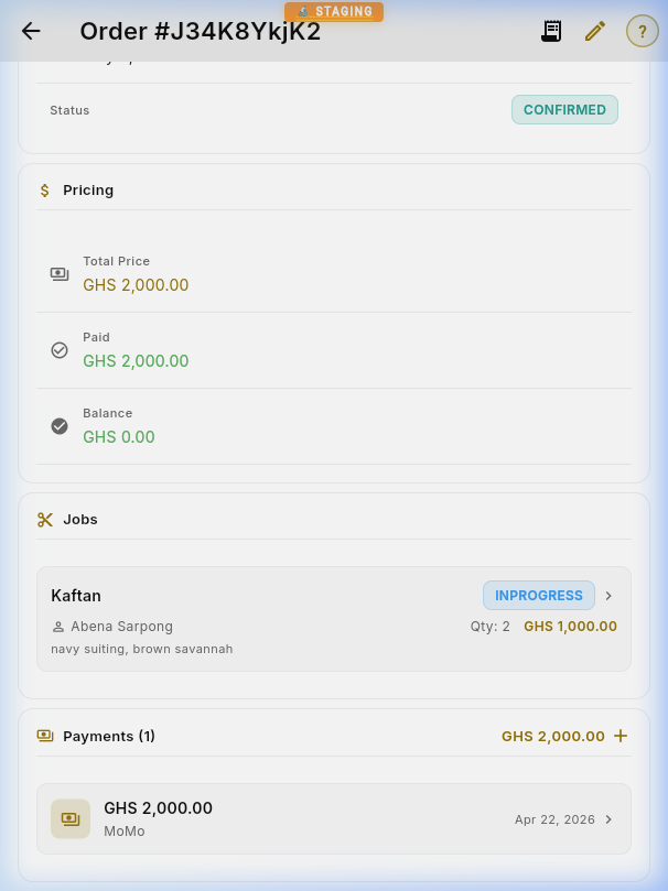 Order jobs and payments